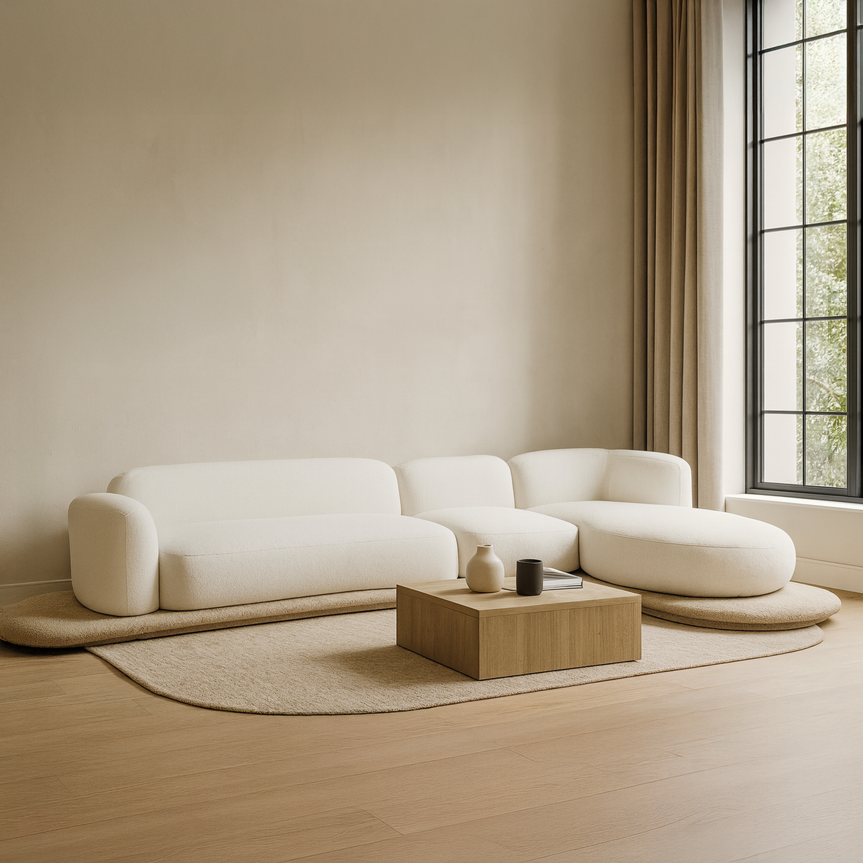 طقم كنب روفان زاوية باللون الأبيض