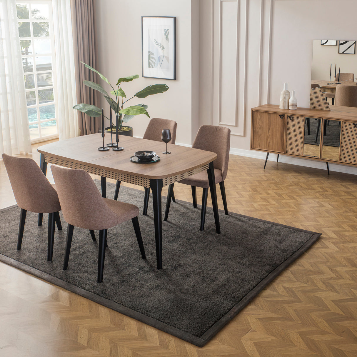 طقم طاولة طعام إيليك باللون البيج - High Point