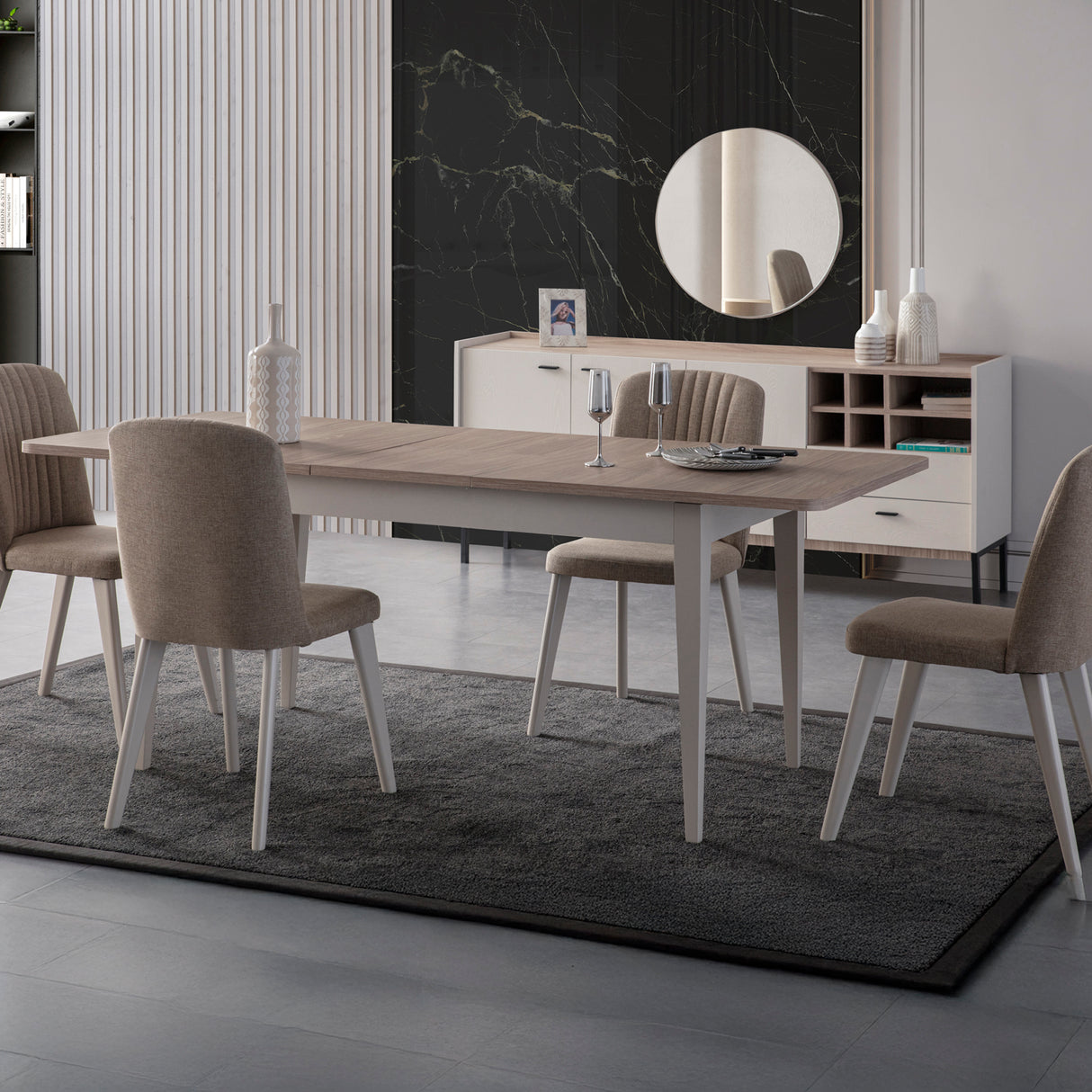 طقم طاولة طعام فاريان باللون الكريمي