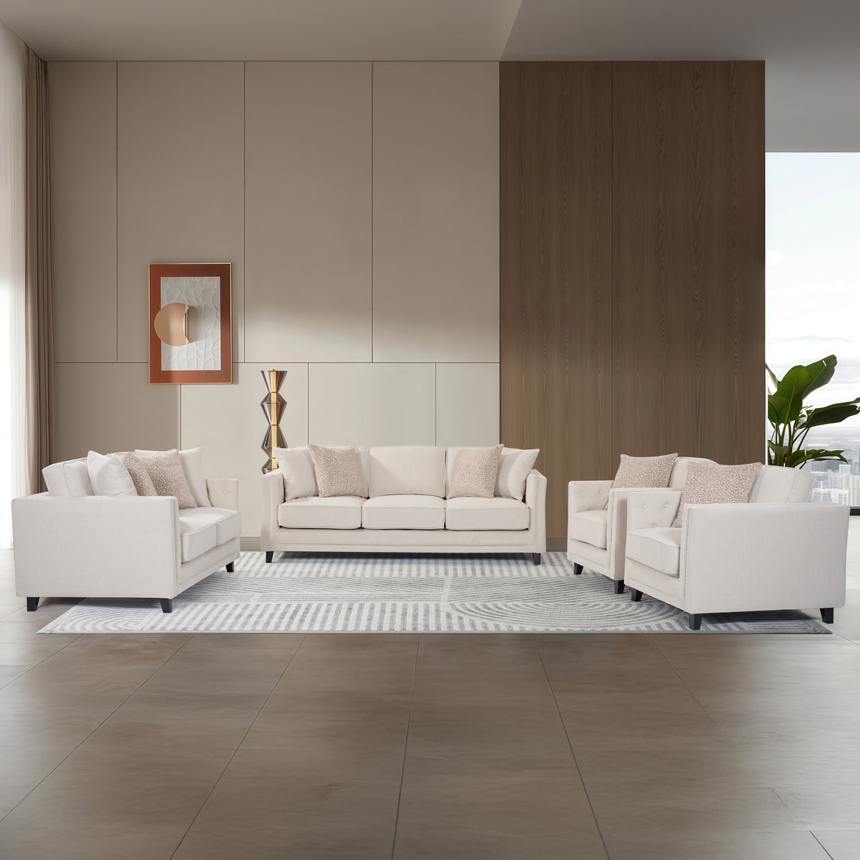 طقم كنب أورفيلدا باللون البيج الفاتح