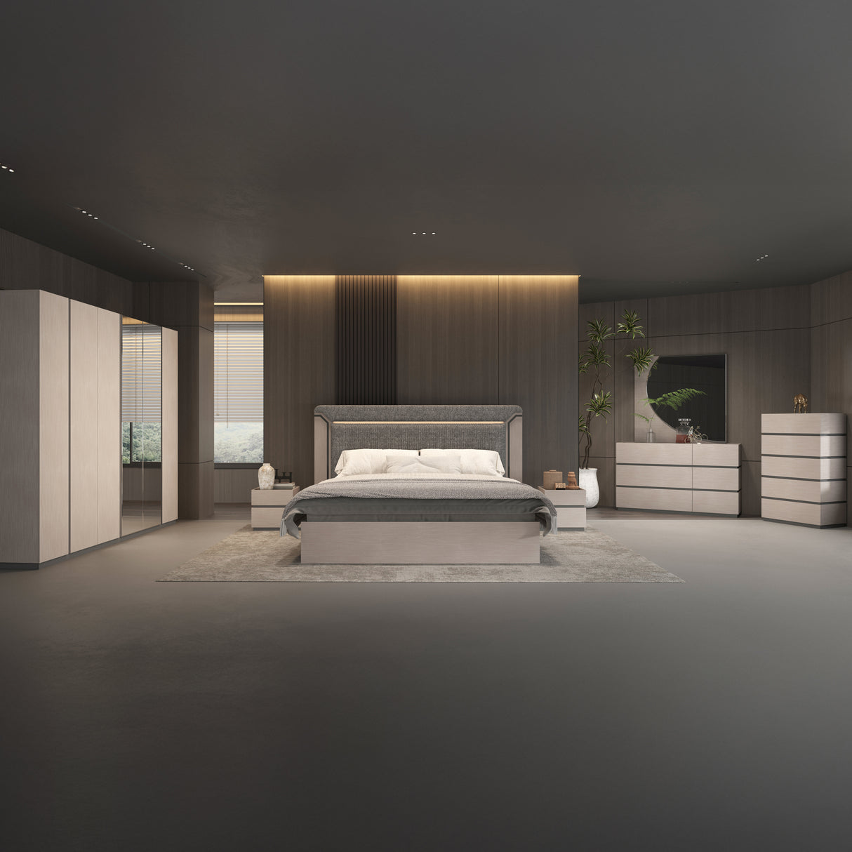 غرفة نوم أمارا باللون الرمادي الفاتح