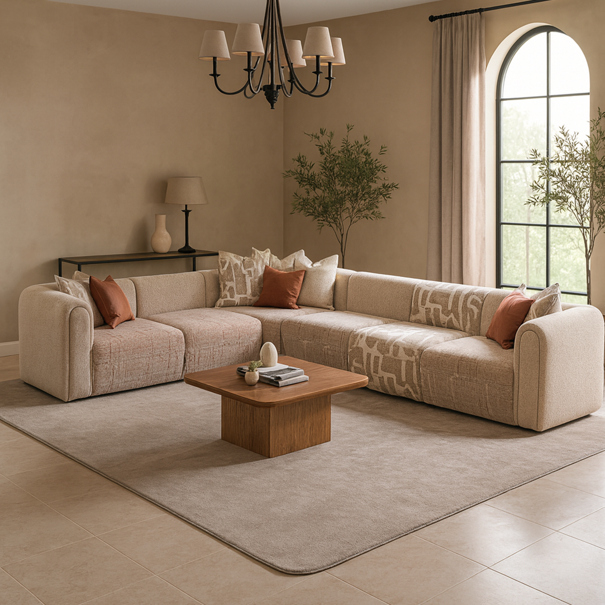 كنب زاوية كومو باللون البيج