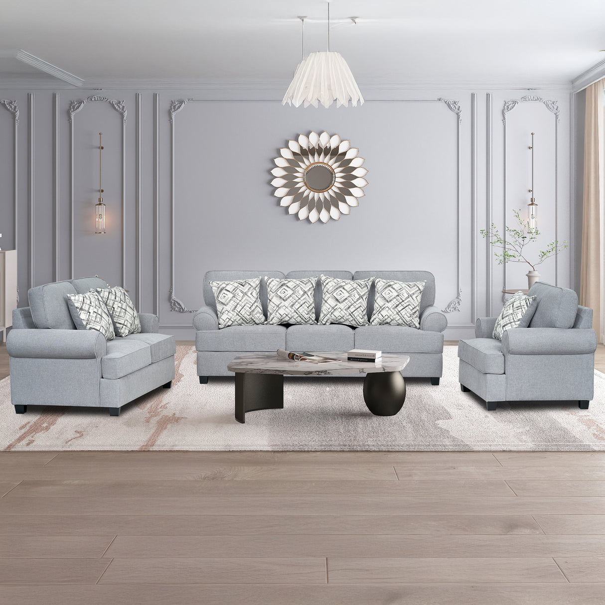 طقم كنب ألينزا باللون الرمادي الفاتح