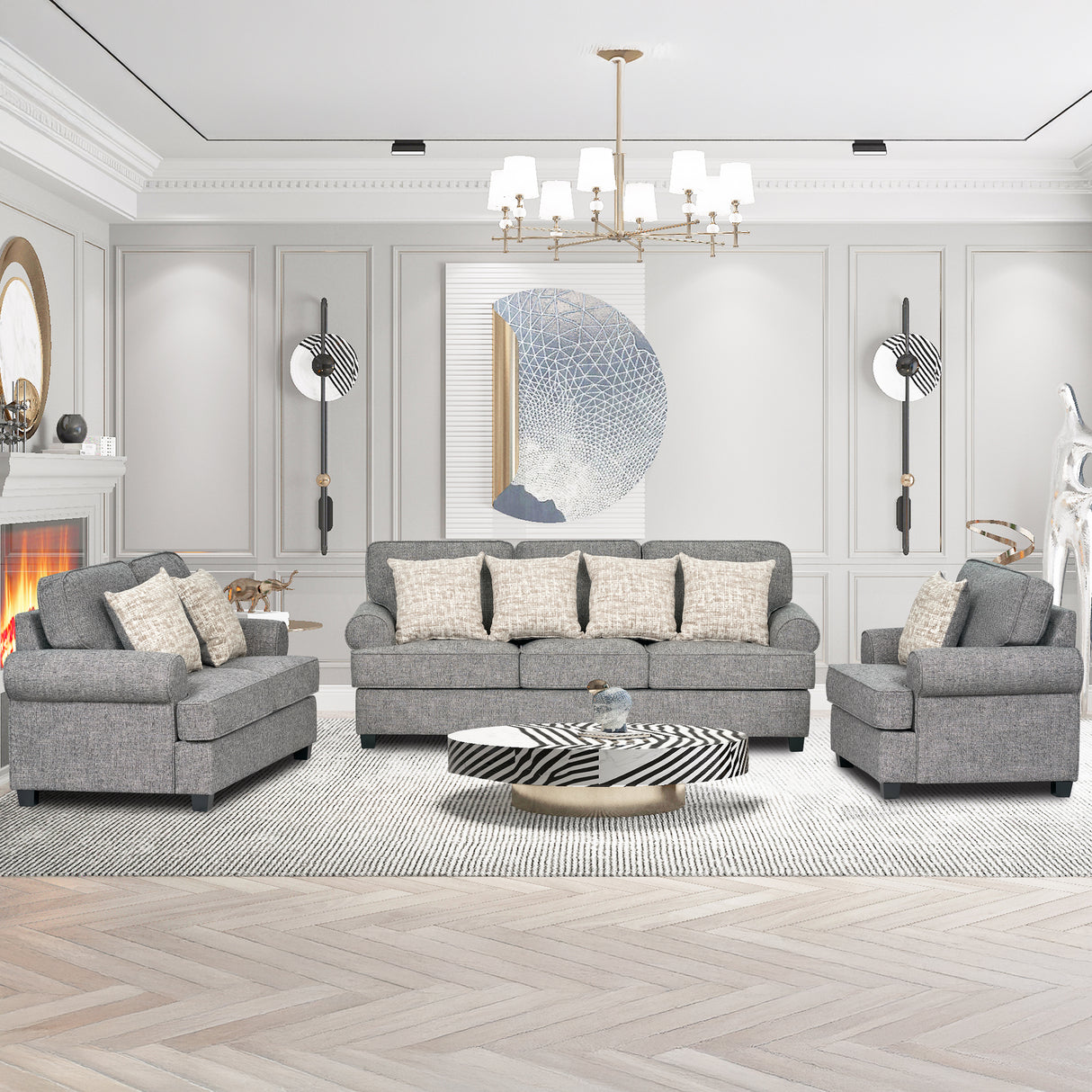 كنب إلفيرا ثلاثي باللون الرمادي