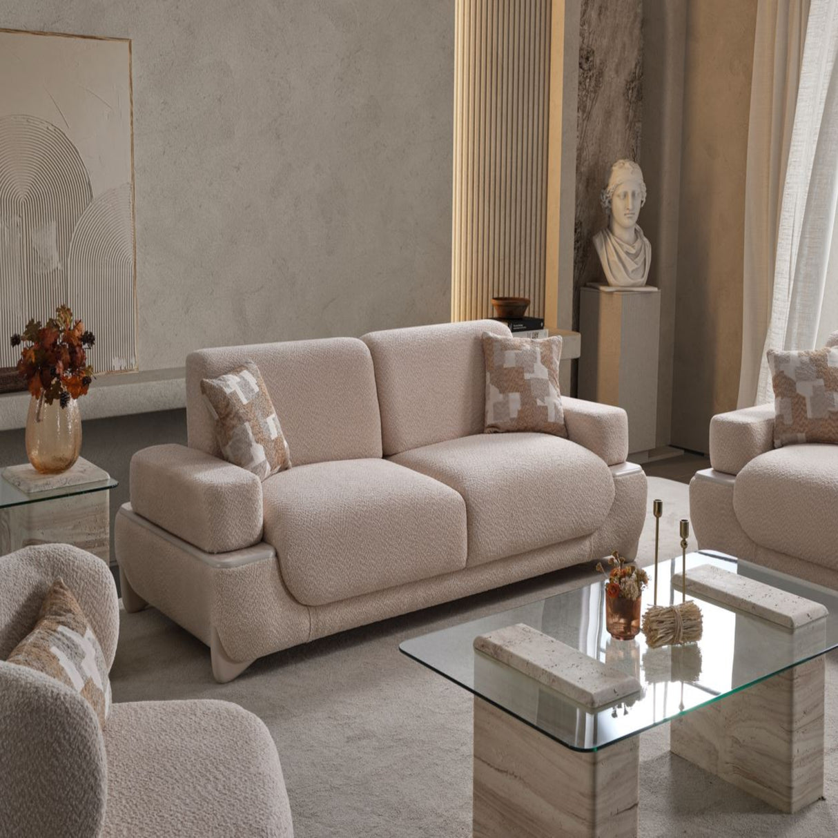 طقم كنب بيلين باللون الكريمي