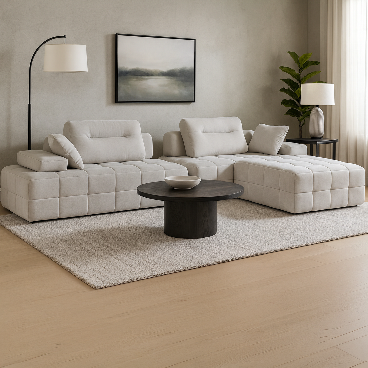 كنب زاوية ميرافين مضغوط باللون الأبيض