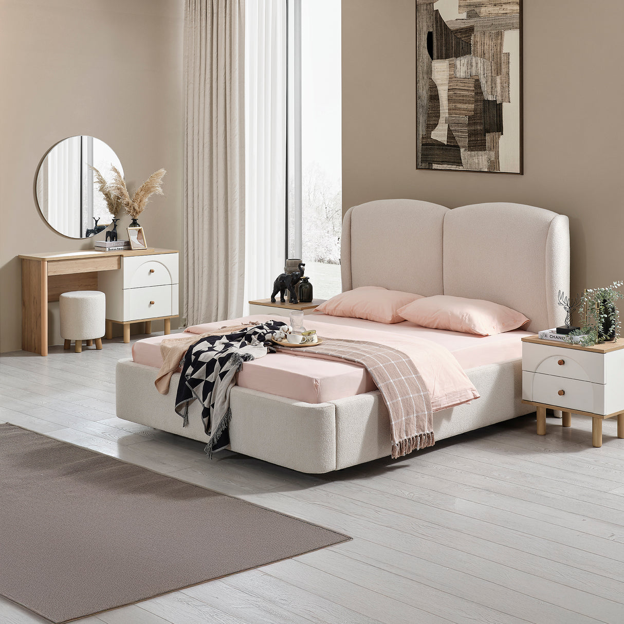 غرفة نوم أولفو باللون الكريمي - High Point