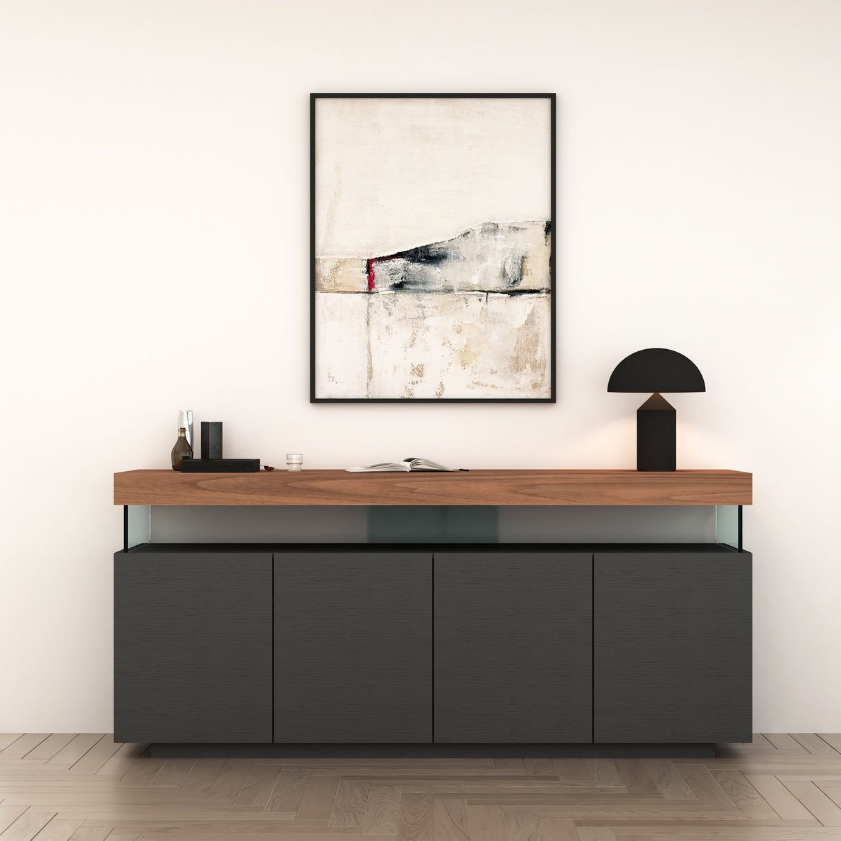 بوفيه جانبي لارينيا باللون الأسود والخشبي