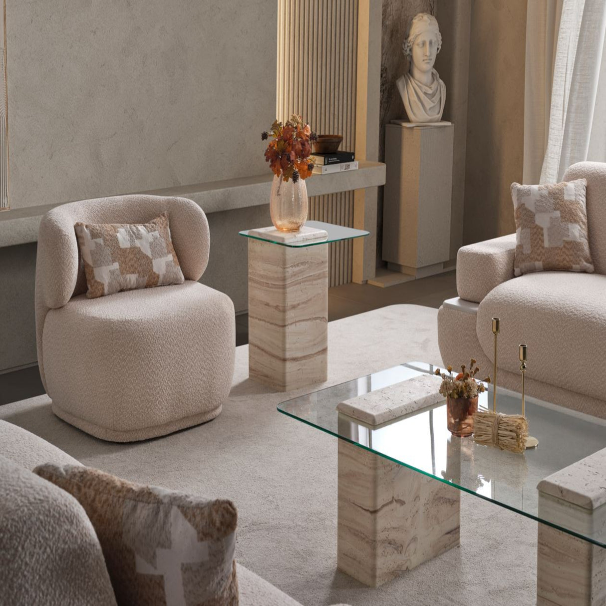 طقم كنب بيلين باللون الكريمي