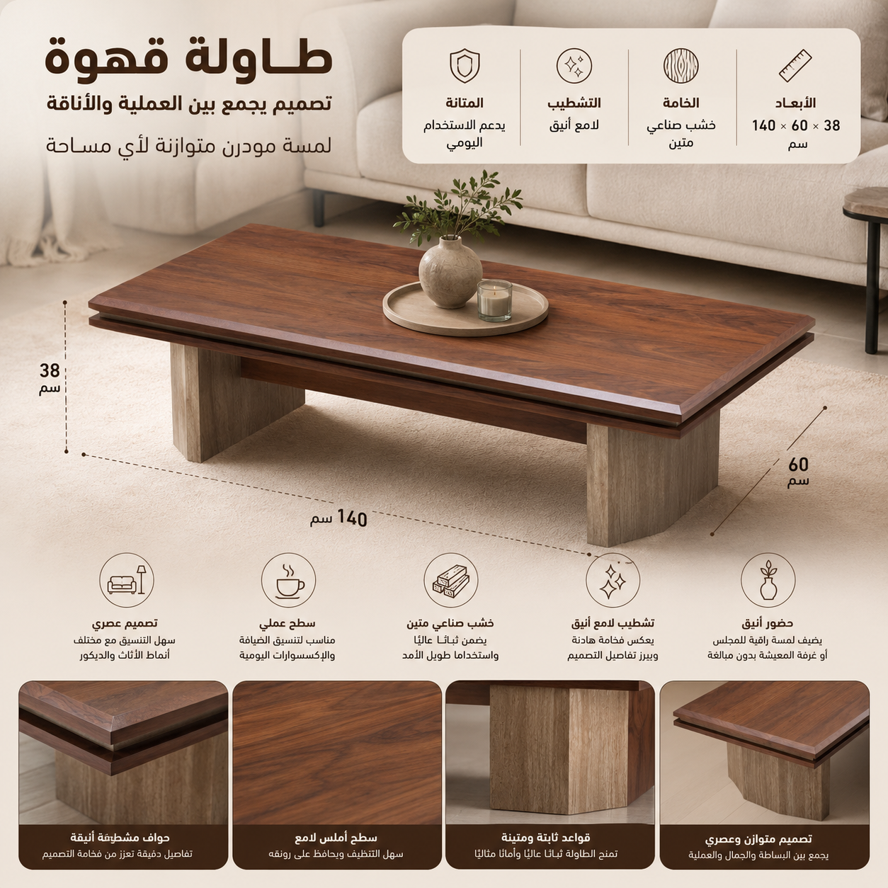 طاولة وسطية سيلارو باللون البني