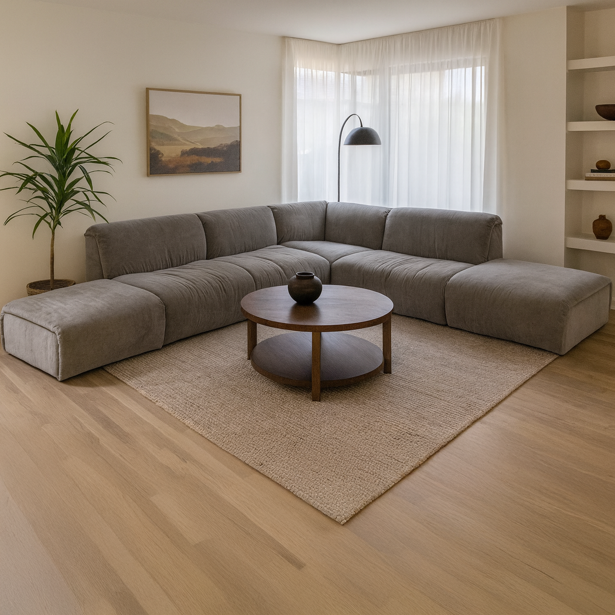 كنب زاوية أدورا باللون الرمادي