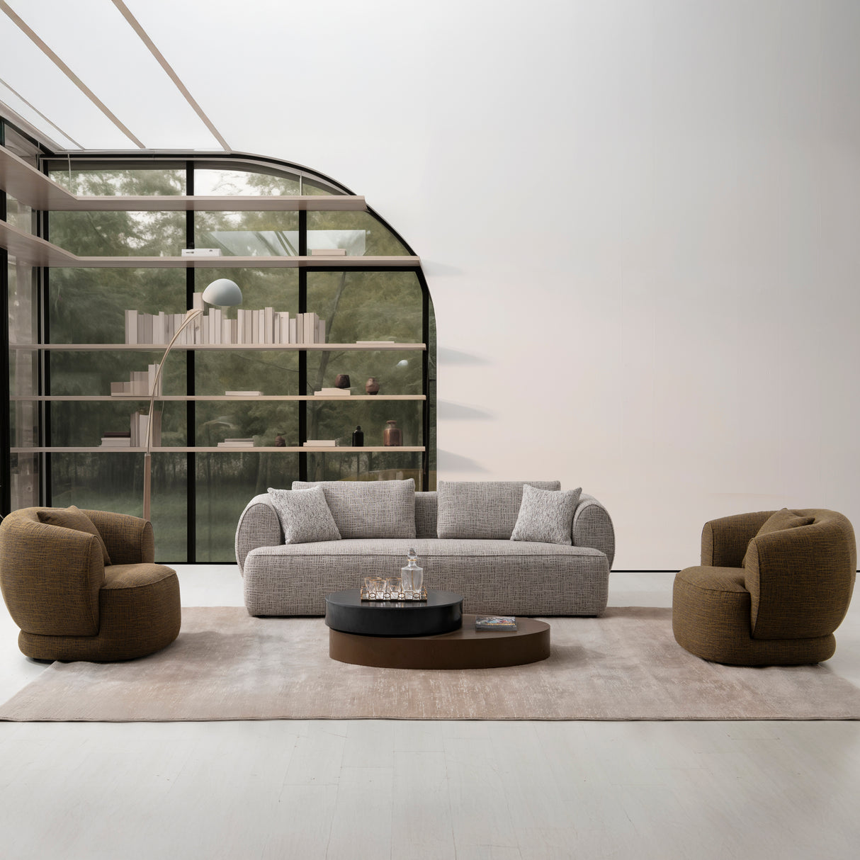 طقم كنب كارميلا باللون البني والرمادي