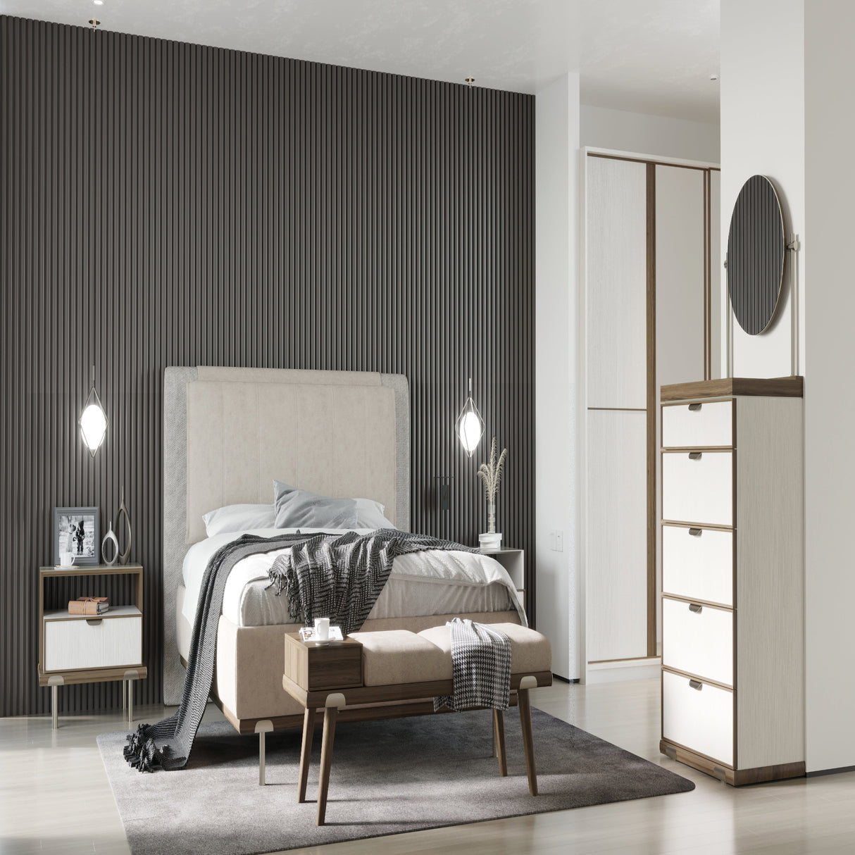 غرفة نوم سوفت باللون البني والرمادي | من هاي بوينت