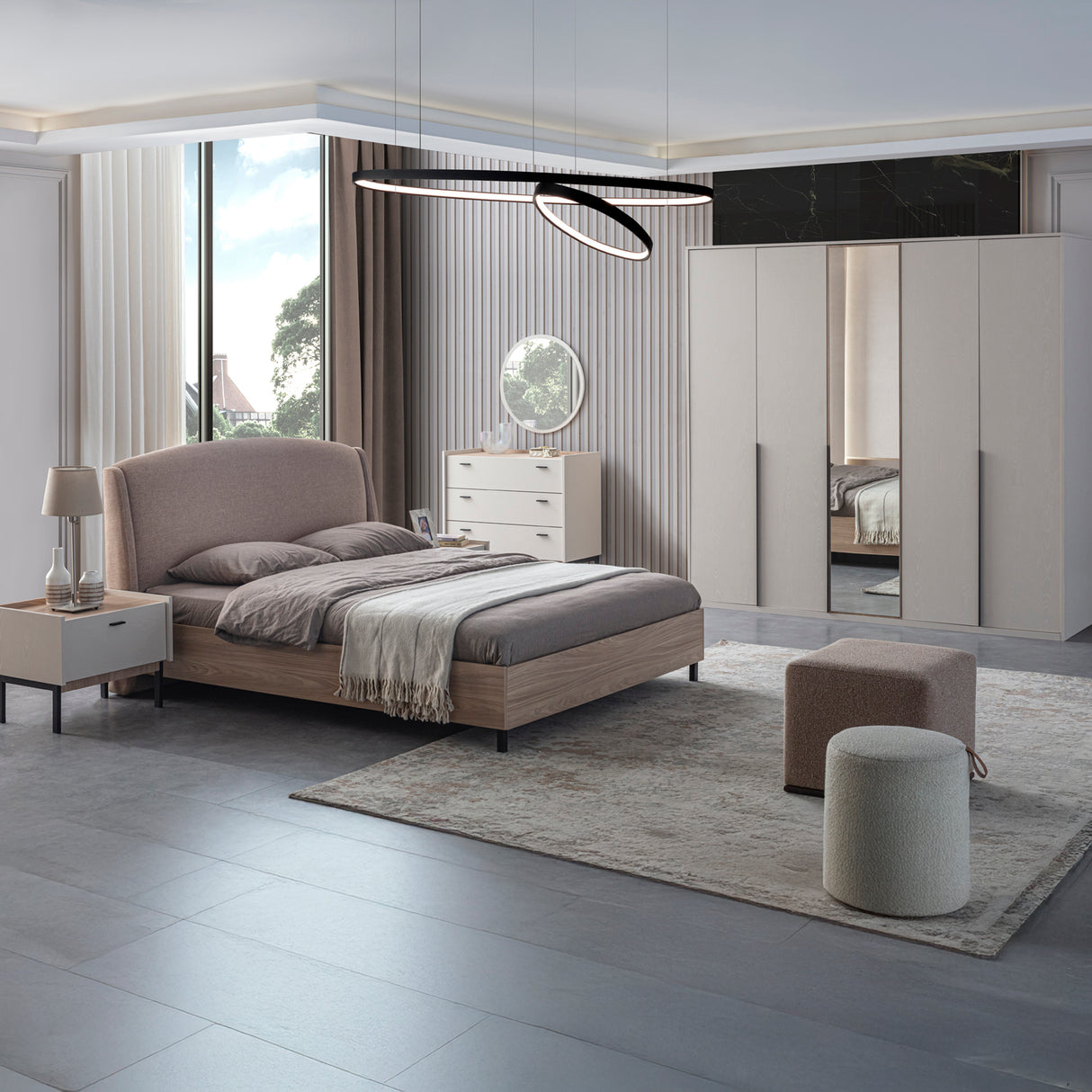 غرفة نوم فاريان باللون الكريمي - High Point