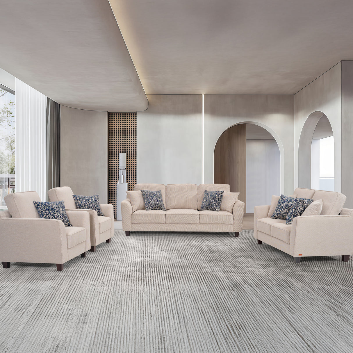 طقم كنب فيلوريس باللون الكريمي