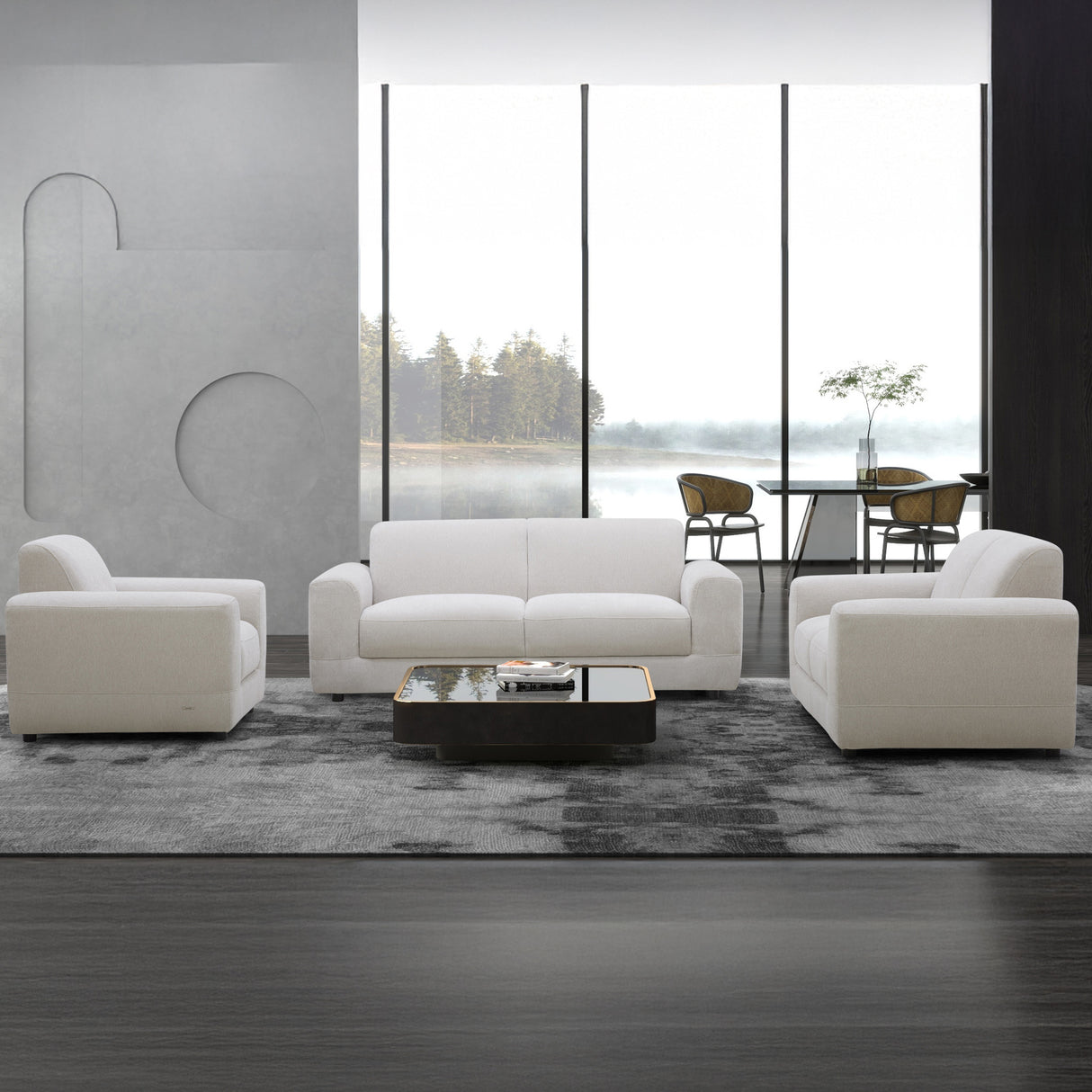 طقم كنب أوركيد باللون الأبيض