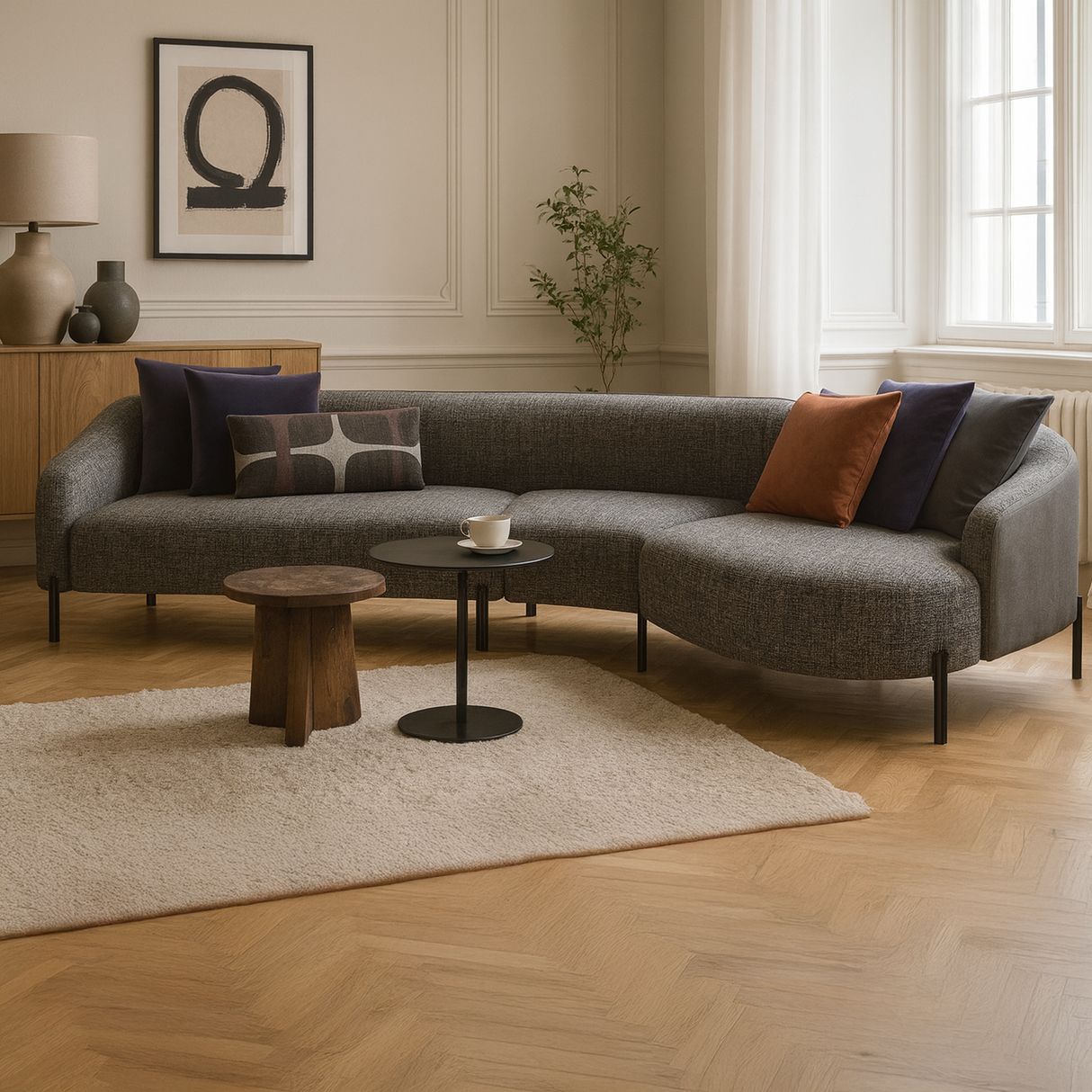 كنب هارلين زاوية باللون الرمادي