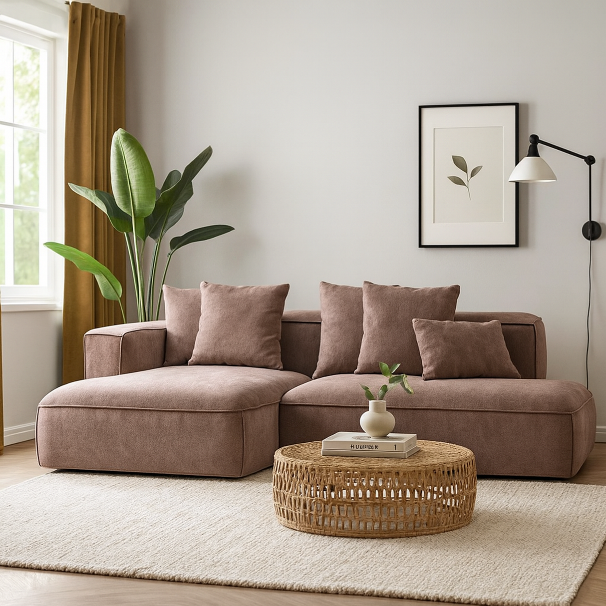 كنب ألينور باللون الوردي الكريمي