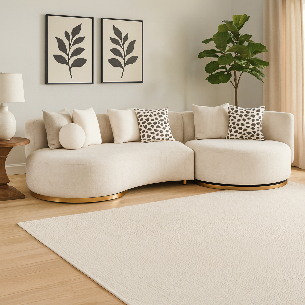 كنب لوديان زاوية باللون البيج