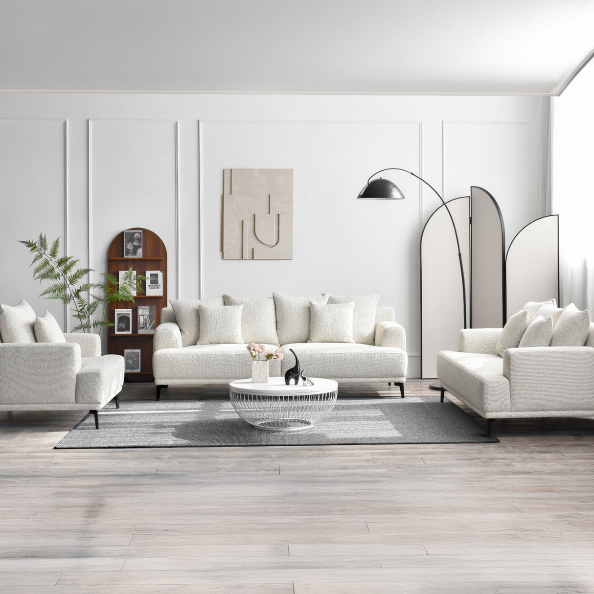 طقم كنب لينورا باللون الكريمي