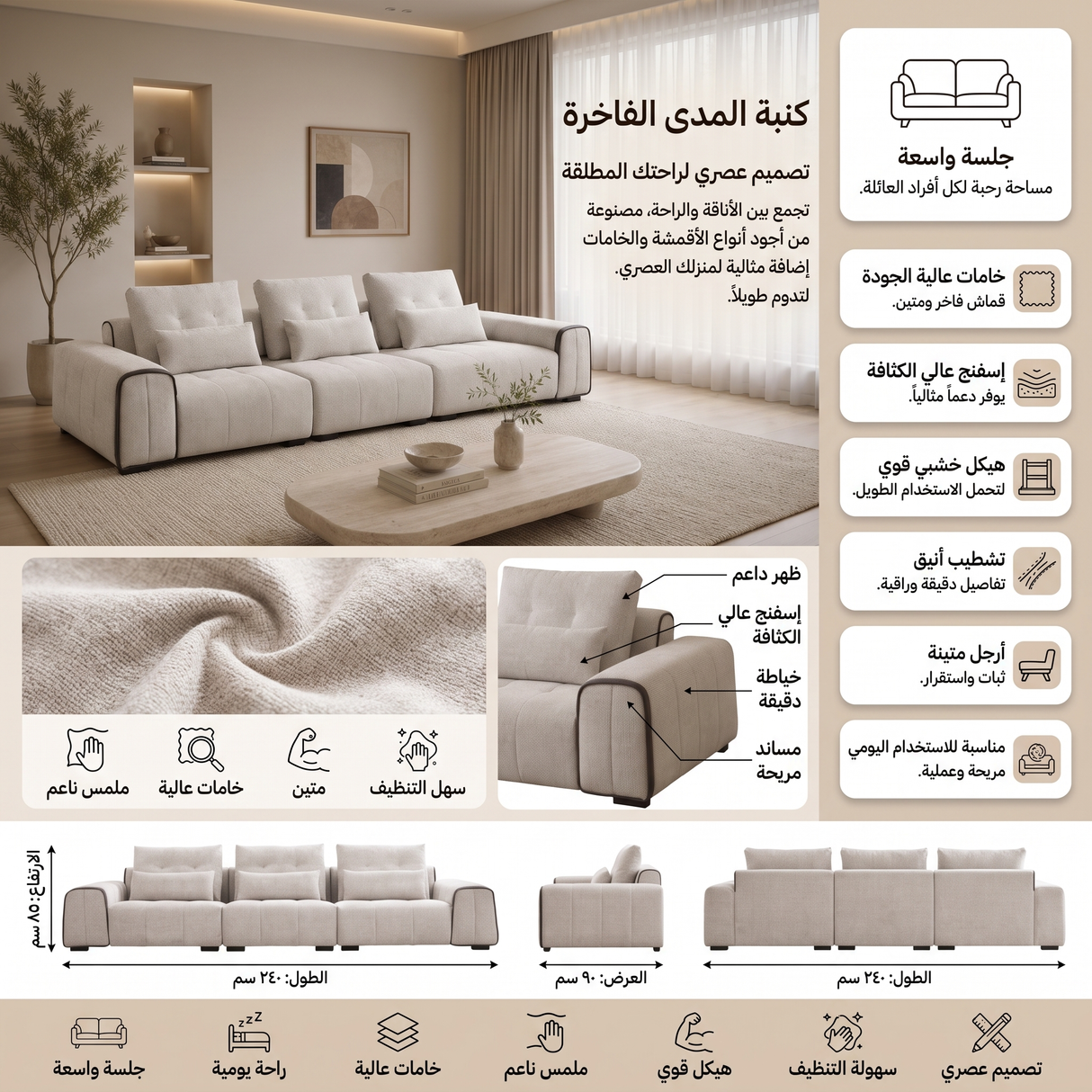 كنب رباعي مــيرنو باللون البيج