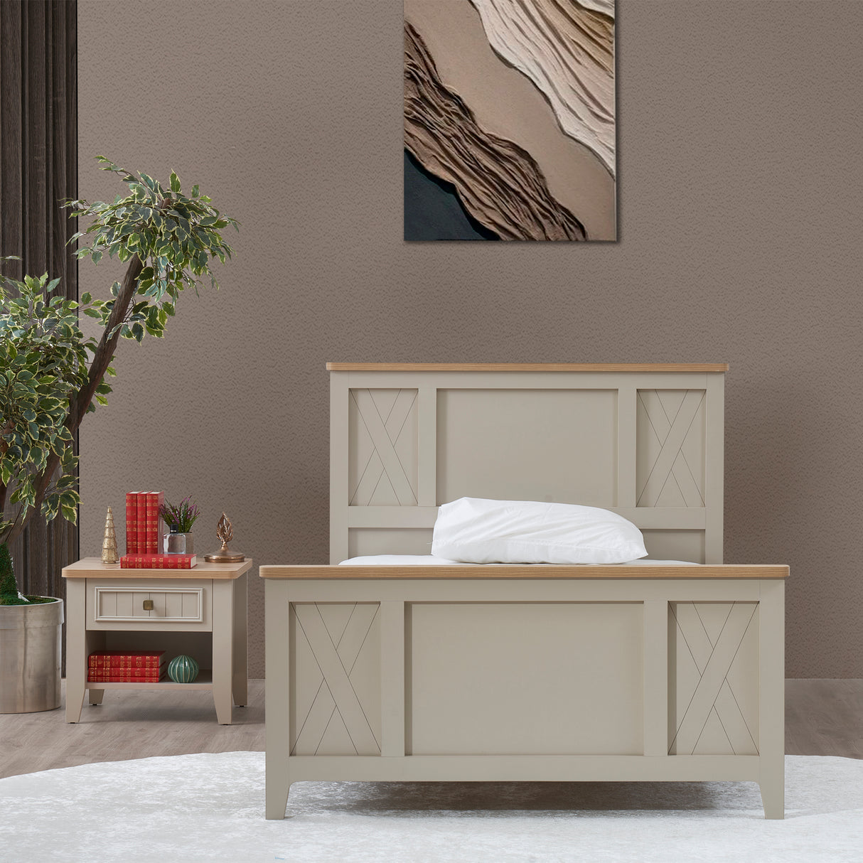 سرير ليونا باللون الكريمي